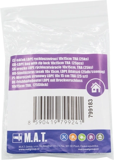 Sachets à fermeture rapide LDPE 10 × 15 cm, transparents (25 pcs)