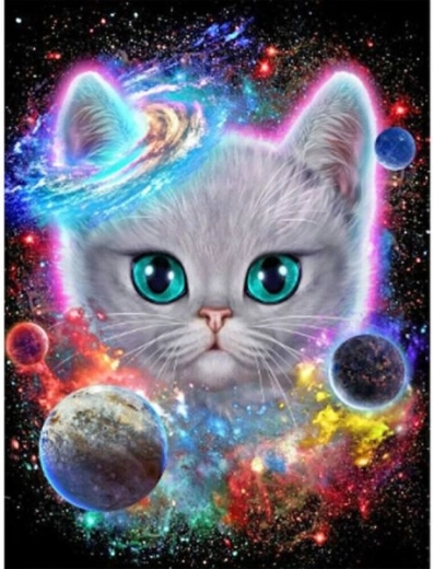 Mosaïque diamant (diamond painting) chat cosmique 30 × 40 cm