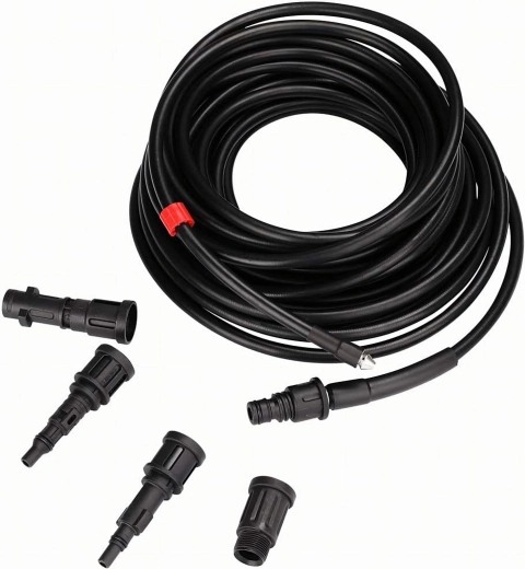 Tuyau de nettoyage pour évacuations et canalisations 15 m avec adaptateurs pour nettoyeurs haute pression