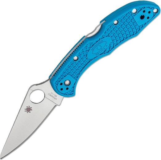 Spyderco Delica 4 bleu EDC couteau pliant à émouture plate, VG-10, Satin