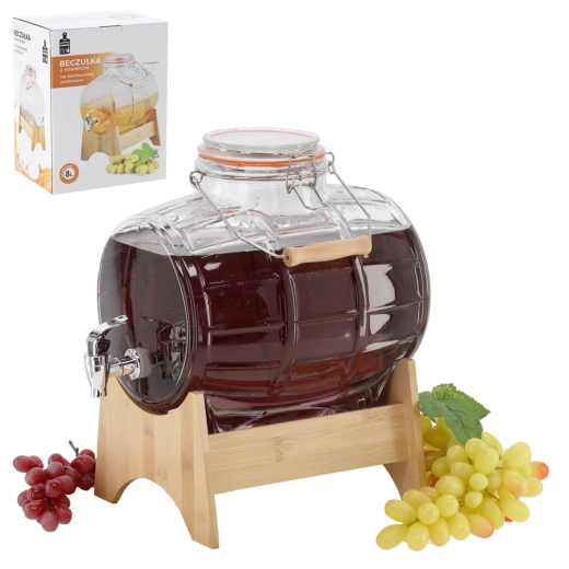 Tonneau en verre pour boissons 8 l avec support en bambou et robinet