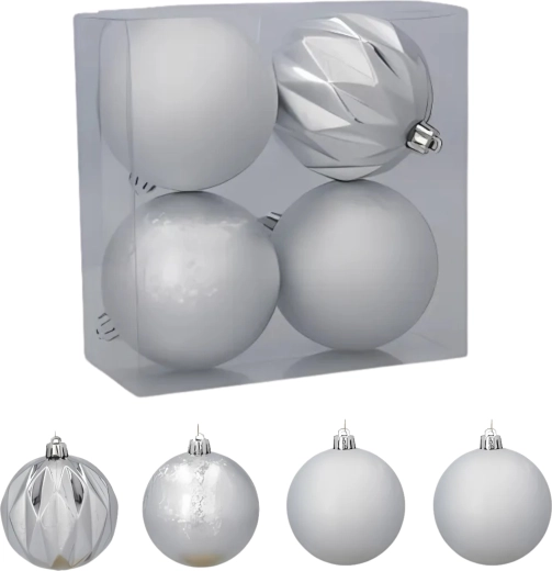 Set de 4 décorations de Noël argentées 8 cm