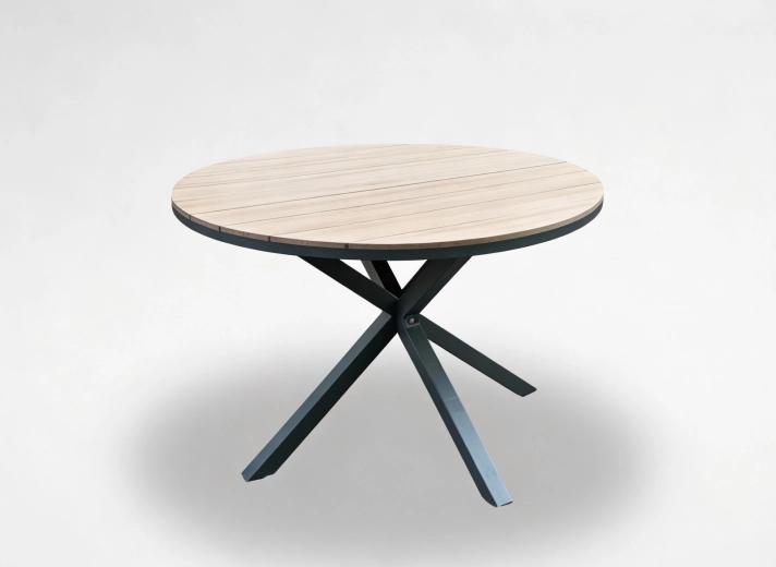 Table de jardin ronde en aluminium avec plateau en polywood, gris foncé, 111,5 × 73 cm