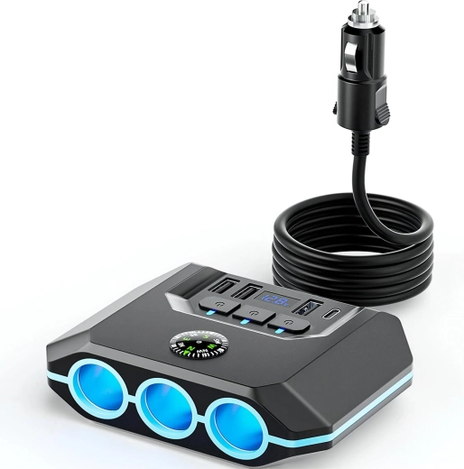 Répartiteur pour allume-cigare RENEW FORCE 120 W avec charge rapide (3× prise, 3× USB QC 3.0, USB‑C PD) - 1 pièce
