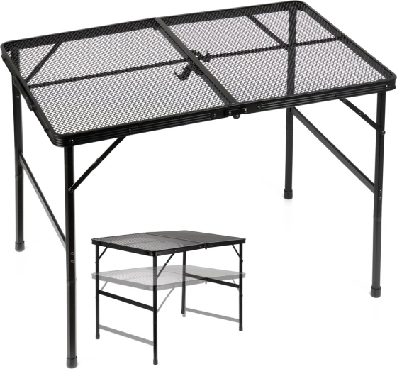 Table de camping pliante Vilde 2-en-1 à hauteur réglable, noire, 90 × 60 cm