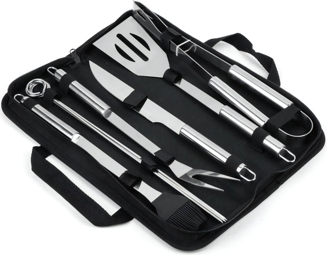 Set d’ustensiles de barbecue RENEW FORCE dans étui – 6 outils en acier inoxydable