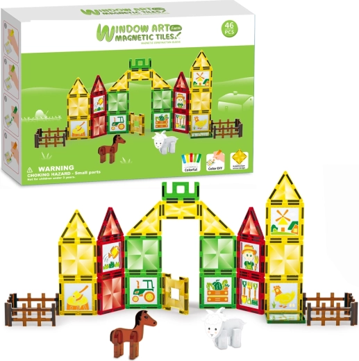 Jeu de construction magnétique ferme avec dessin 46 pcs