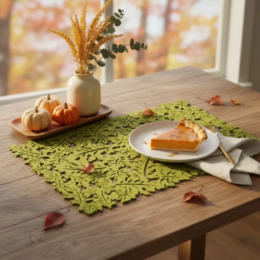 Set de table automnal en feutre vert 44,5 × 28,5 cm