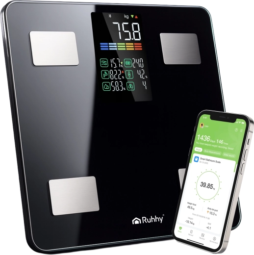 Pèse-personne analytique Ruhhy avec LCD et IMC, noir