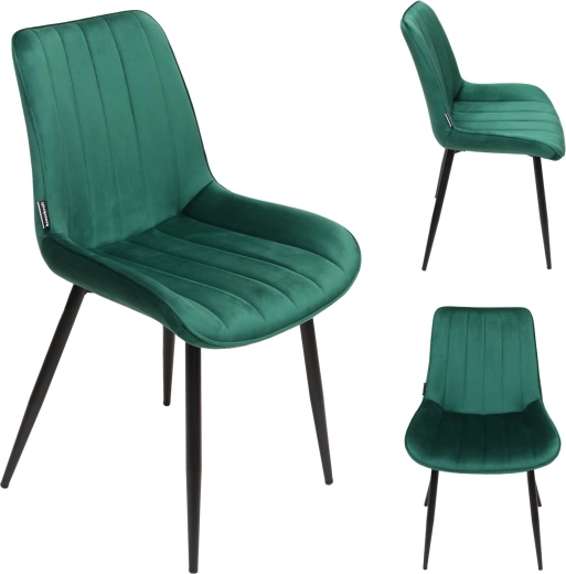 Chaise de salle à manger et de salon rembourrée en velours, loft, vert bouteille