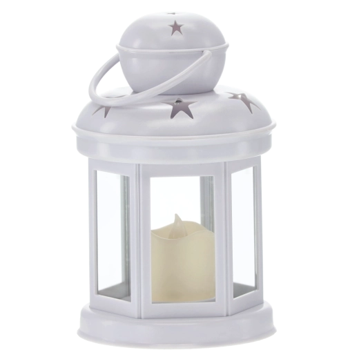 Lanterne LED décorative avec découpes en forme d’étoiles 10 × 10 × 19 cm