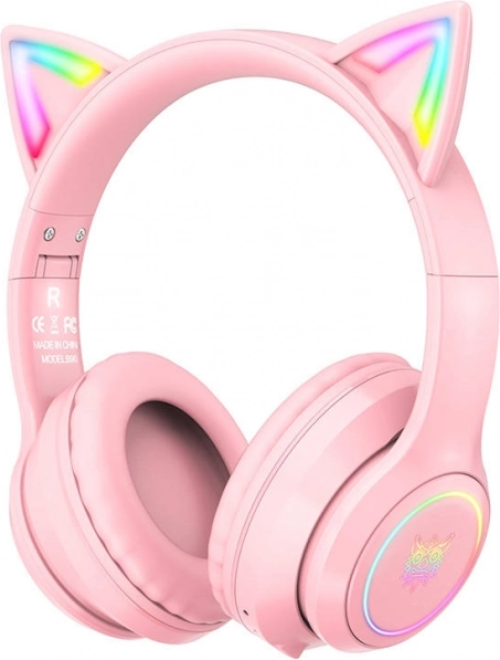 casque de jeu sans fil avec oreilles de chat Onikuma B90 rose