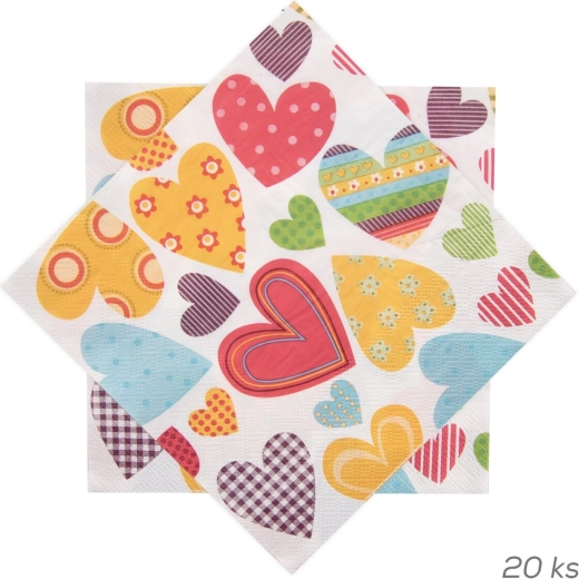Serviettes en papier Cœur 33 × 33 cm, 20 pcs