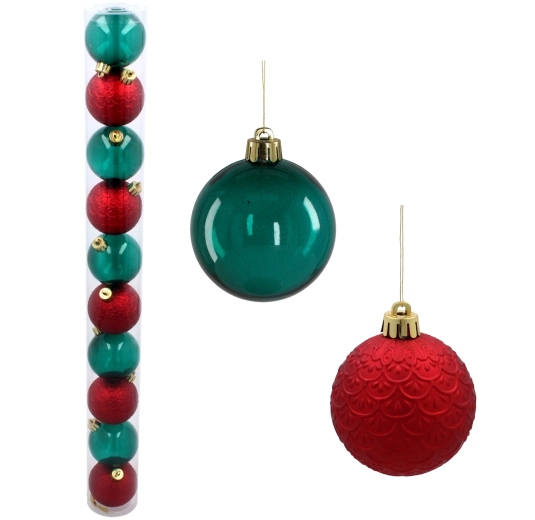 Lot de 10 décorations de Noël 6 cm – rouge et vert bouteille