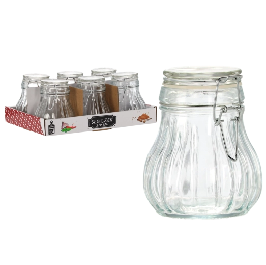 Bocal rond en verre 270 ml avec fermeture mécanique et joint en silicone