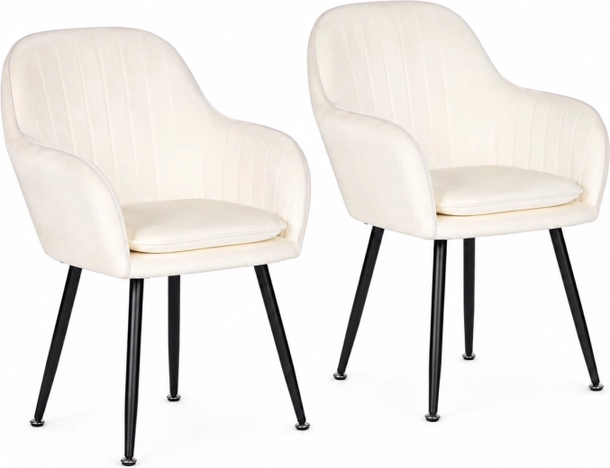 Ensemble de 2 chaises rembourrées en velours ModernHome, couleur crème