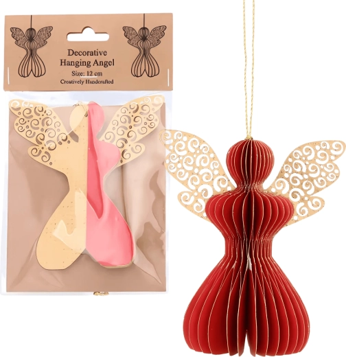 Ange en papier pliable 12 cm – rouge de Noël