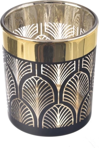 Bougeoir en verre noir et doré 10 cm
