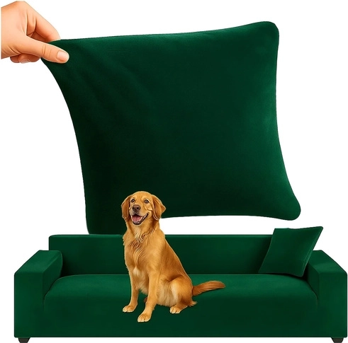 Ruhhy housse élastique en velours pour canapé d’angle 190–230 cm, vert bouteille