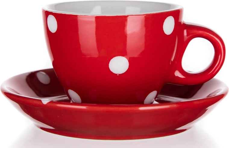 Tasse en céramique avec soucoupe 100 ml à pois – rouge