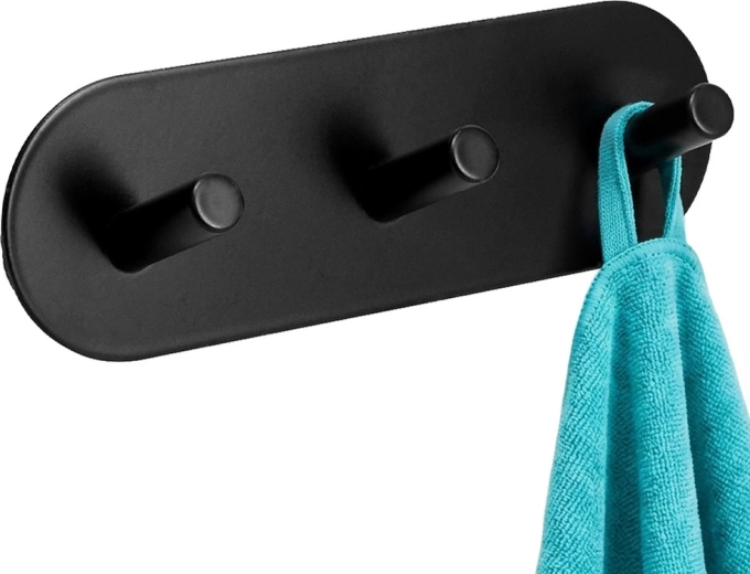 Storage Solutions porte-manteau mural métallique autocollant, noir, triple 15 × 5 × 3,5 cm