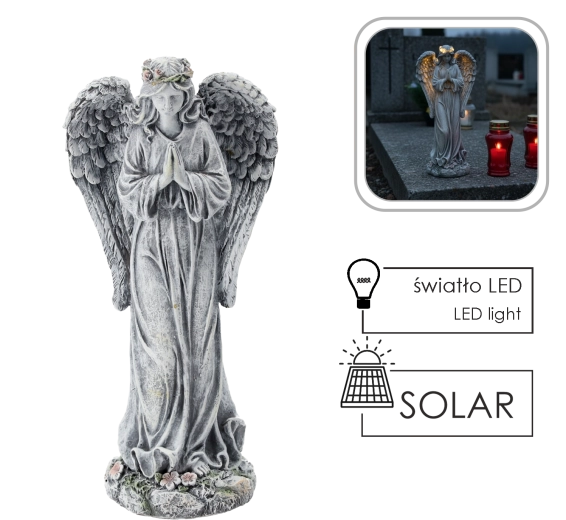 Figurine d’ange solaire avec LED, 34,5 cm