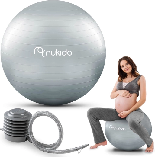 Ballon de grossesse et de fitness 65 cm NUKIDO avec pompe, gris