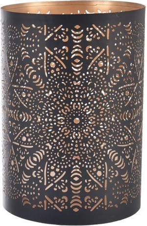 Bougeoir en métal Mandala noir et or 12 cm