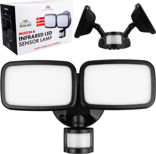 Applique murale LED avec capteur PIR 20 W, 1500 lm, IP65, blanc neutre 4000 K, noir