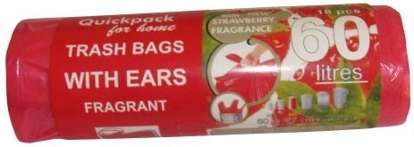 Sacs poubelle avec poignées 60 l, 60 × 72 cm, parfum fraise (18 pcs)