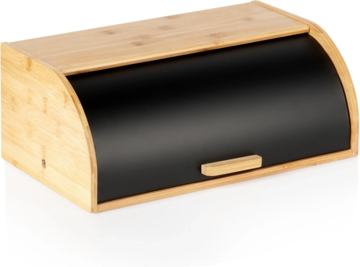 Boîte à pain Vilde en bambou avec couvercle à rideau noir 41 x 25,5 x 16,5 cm