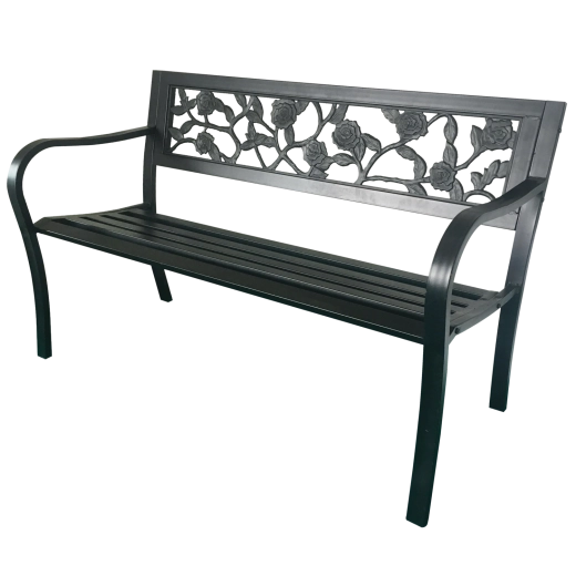 Banc de jardin en métal Garden Line 125 cm avec dossier, motif roses - 1 pièce
