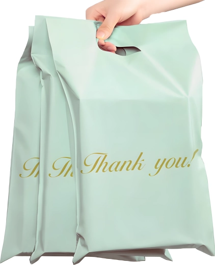Sachets d’expédition/poches postales avec poignée 400 × 500 + 70 mm, menthe, 50 pcs, inscription THANK YOU