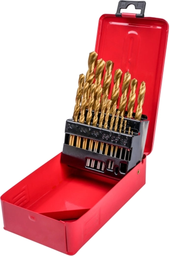 Jeu de forets métal HSS-TiN 1–10 mm, 19 pièces