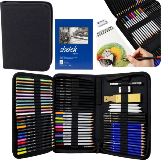 Kit artistique pour dessin et croquis dans une trousse – 74 pièces