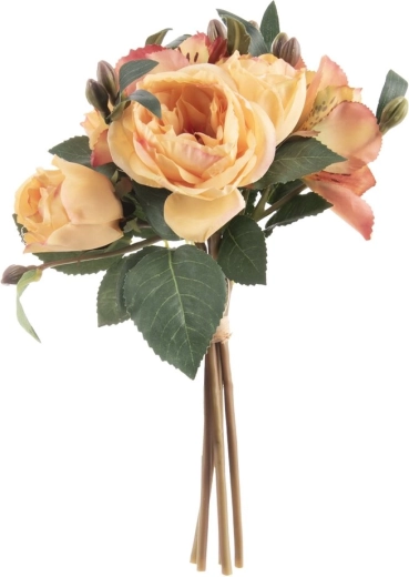 Fleur artificielle décorative rose/lis en bouquet jaune 26 cm