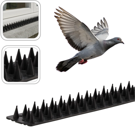 Pointes anti-oiseaux en plastique 50 cm, noires (lot de 10)