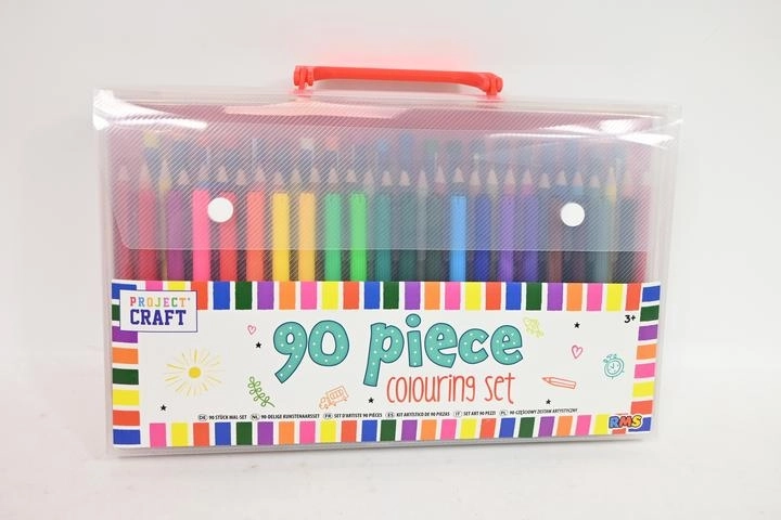 Set de dessin et de coloriage 90 pièces dans une mallette avec poignée
