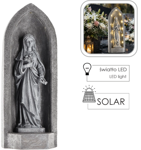 Figurine décorative de la Vierge Marie dans une chapelle avec éclairage LED