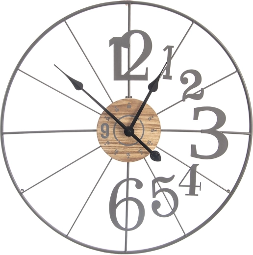Horloge murale en bois et métal grise 60 cm