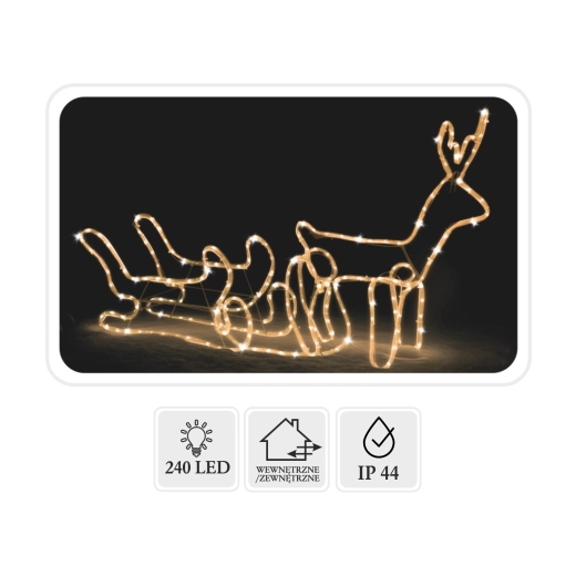 Renne LED de Noël avec traîneau 120 × 27 × 66 cm, blanc chaud + flash froid, pour intérieur et extérieur