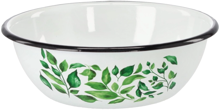 Bol émaillé 1,5 l, diamètre 20 cm – blanc avec motif de ficus