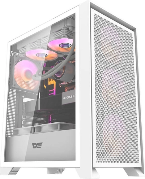 Boîtier PC Darkflash DRX70 Mesh, blanc, verre trempé, 4× ventilateurs RVB