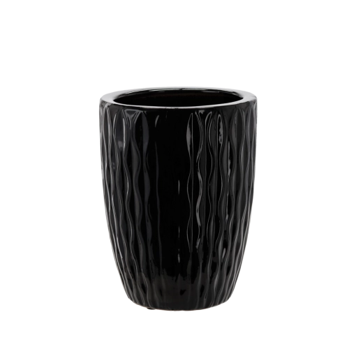 Cache-pot en céramique 24,5 × 24,5 × 33 cm, noir brillant