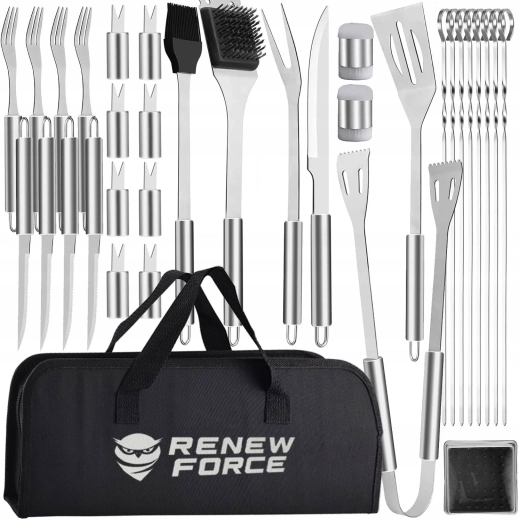Set d’ustensiles de barbecue Renew Force 33 en 1 dans un étui