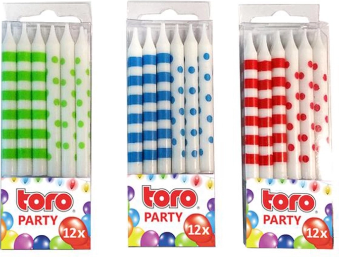Bougies d’anniversaire avec socle TORO, 6 cm, 12 pcs