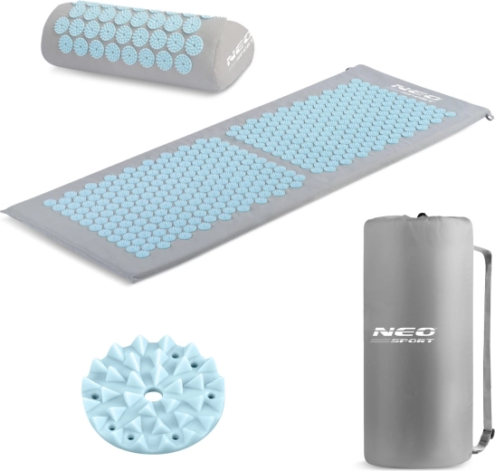 Tapis de massage d’acupression Neo-Sport avec coussin gris-bleu