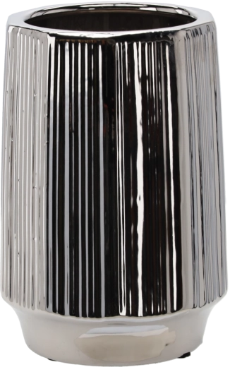 Cache-pot en céramique argenté à rayures 22 × 22 × 32,5 cm