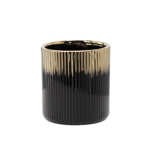 Cache-pot en céramique doré et noir 15 x 15 x 16 cm