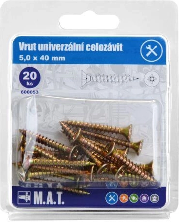 Vis universelle à filetage total 5,0 × 40 mm, zinguée, 20 pcs